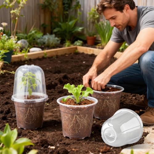 RooTrimmer 6 Inch Clear Nursery Pots with Humidity Dome, 30 Pack Reusable Seed Starter Pot with Drainage Holes, Transparent Plastic Plant Seedling Pots for Propagation Indoor Plants Outdoor Gardening - color: 6 Inch Clear Pots With Domes-30p, size: 6Inch
