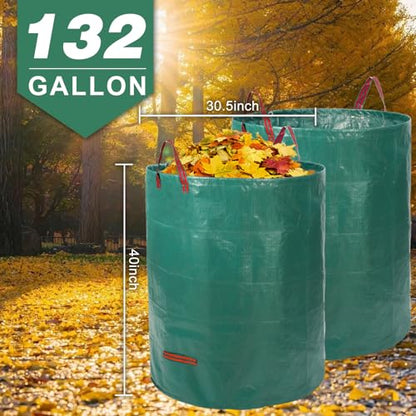 Joyhalo Reusable Yard Waste Bags -132 Gallon, 6 Pack, Heavy Duty with Gardening Gloves & 4 Handles, Standable, Camping & Recycling - color: Green-132 Gallons