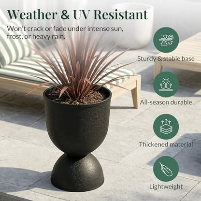 KOL 15 Inch Tall Planters, Black Plastic Urn Planters, 2 Pack - color: Black, size: Bundle: 15"+15"