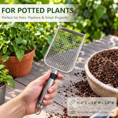 2 Pack Soil Sifter for Gardening, Stainless Steel Handle