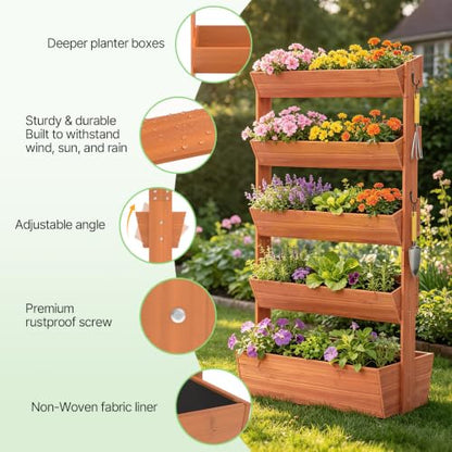 Suteck Raised Garden Bed, 5 Tier Vertical Wooden Planter Box - size: 5 Tier