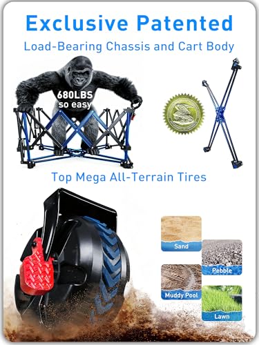 VIC Super 700L Double Tabletop Taller Wagon with Heavy Duty Big Wheel, 54" L Tailgate Storage Anything, Amazing Adjustable Height Beach Wagon, 360° Perfect for Any Job