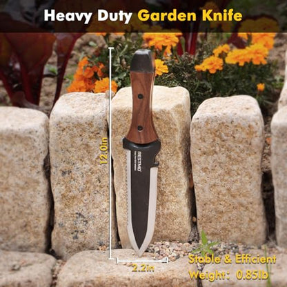 Restmo Hori-Hori Knife, Weeding, Planting, Depth Gauge, Brown - size: Hori Hori Garden Knife(Sharp Tip with Depth Gauge）