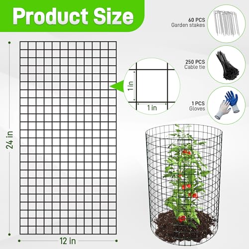 16 Pack 24x12 inch Plant Protector, Wire Garden Cages with Stakes & Ties - size: 48PCS-24"x 12"