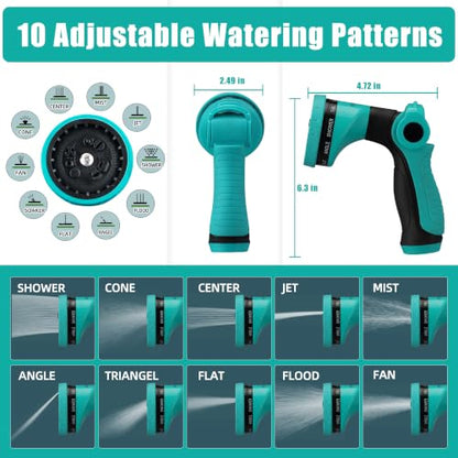 Garden Hose Nozzle Sprayer - 10 Spray Patterns, THUMB CONTROL On Off Valve Heavy Duty Hose Sprayer Nozzle for Watering Plants & Lawns, Washing Cars & Pets - Outdoor Water Hose Nozzle Head Attachment