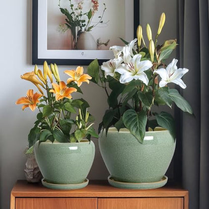 Ceramic Pots for Plants, 10+8+6 Inch Ceramic Planter, Retro Green - color: Retro Green