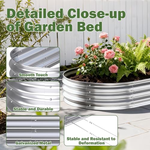 Galvanized Raised Garden Bed Outdoor, 8x4x1ft Metal Heavy Duty Planter Boxes for Gardening, Easy Assemble Large Oval Plant Container Kit for Vegetables, Flowers, Fruits, Silver, 1 Pack - color: 1-silver(1pcs), size: 8X4X1FT