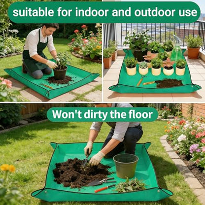 Repotting Mat for House Plants, Waterproof Portable Potting Mat Gardening Tray, Flower and Plant Care Transplanting and Potting Soil Mess Control - color: Green