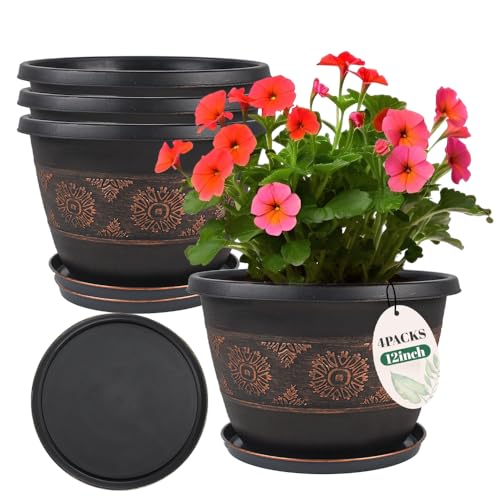 Usocik 12 Inch Plant Pots, 4 Pack, Copper Retro Floral - color: Copper, size: 12 Inch - 4 Pack