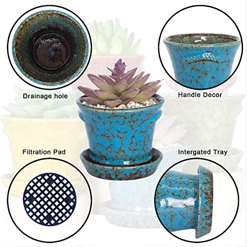 Succulent Pots, 4.2 Inch Small Flower Pots with Drainage - color: Blue/Green/Red/Yellow