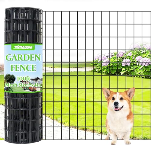 Black PVC Coated Welded Wire Fencing,2"x4" 14 Gauge,48inch H x 100ft L Garden Wire Fence Roll,2/3/4/5/6ft Tall x 50/100 ft Long Hardware Cloth Metal Mesh for Yard,Farm,Chicken,Dog,Vegetable Protection - color: Black, size: 2"x4" 48inx100ft