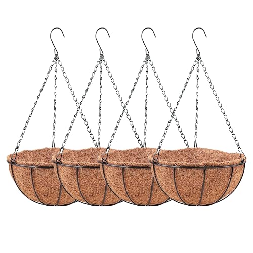 LaLaGreen Outdoor Hanging Baskets (8 in, 4 Pack) Black Coco Liner Planters - size: 8" x 4 Pack