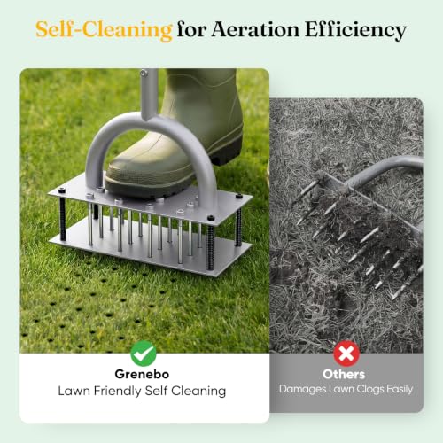 Grenebo Lawn Aerator Tool with 16 Spikes, Manual Yard Aerator, Gray - color: Black Gray