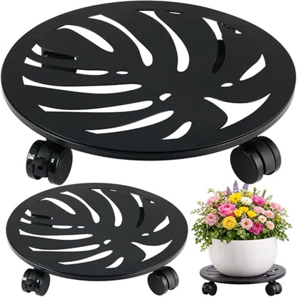 2-Pack 13.5" Round Metal Plant Caddy with Wheels Heavy-Duty Large Rolling Plant Stand Indoor Outdoor Wheeled Planter Dolly Cart Coaster Flower Pot Mover Roller Base, Garden Trolley - size: 13.5 in