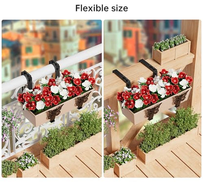 HFHOME Window Box Brackets, Adjustable Planter Box Brackets, Heavy Duty Flower Railing Planter Bracket for Balcony, with Enhanced Bottom Support, Perfect for Deck, Fence and Garden - Black (4 Pack) - color: 4 Pcs - Black