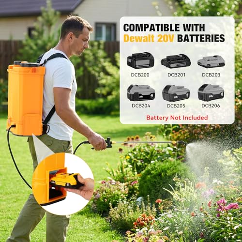Battery Powered Backpack Sprayer for Dewalt 20v Max Battery, 5.3 Gallon, 100 PSI Electric Weed Sprayer, Yard Graden Sprayer with Telescopic Wand, 7 Nozzles, Backpack Sprayer 20v (Battery Not Included) - color: yellow