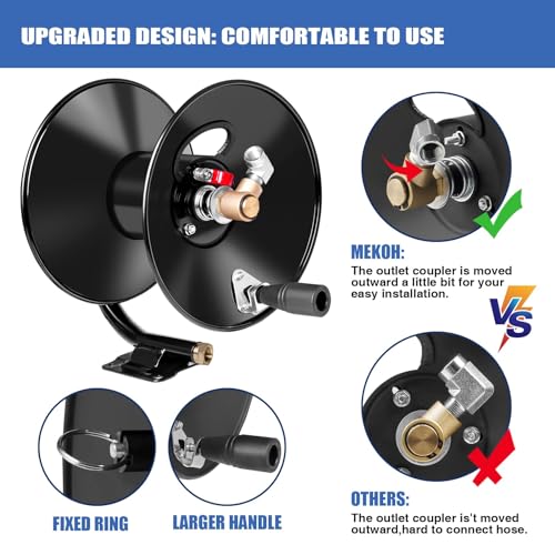 MEKOH Compact Pressure Washer Hose Reel 50ftx3/8” / 65ftx1/4”, 4000PSI