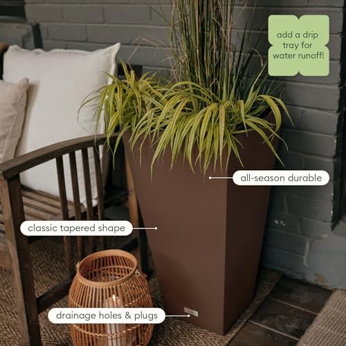 Veradek Pure Series Taper Planter - Tall Tapered Outdoor Planter with Shelf - color: Espresso, size: 30 inch - 1 pack