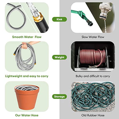 Unywarse Garden Hose 100FT Metal Water Hose with 10 Function Nozzle No-Kink - size: 100ft
