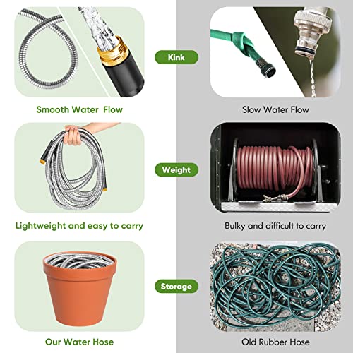 Unywarse Garden Hose 75FT Metal Water Hose with 10 Function Nozzle No-Kink - size: 75ft