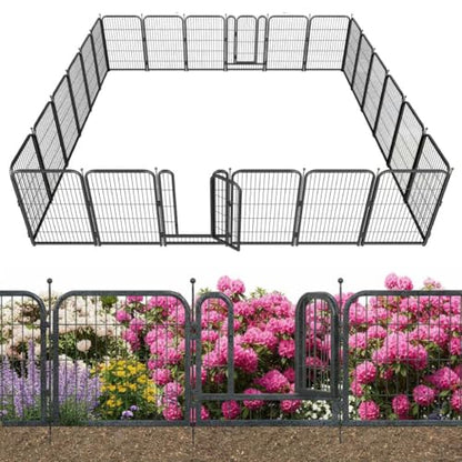 Decorative Garden Metal Fence 54ft (L)×40in (H) with 21 Panels 3 Gate Outdoor, No Dig Rustproof Wire, Animal Barrier Fencing for Outdoor Yard Patio Flower Bed,（Black-Silver） - size: 40in(H)x54ft(L)