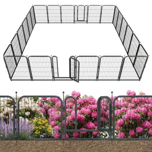 Decorative Garden Metal Fence 54ft (L)×40in (H) with 21 Panels 3 Gate Outdoor, No Dig Rustproof Wire, Animal Barrier Fencing for Outdoor Yard Patio Flower Bed,（Black-Silver） - size: 40in(H)x54ft(L)