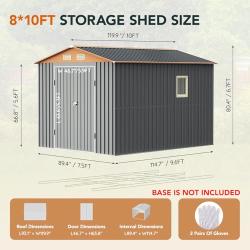 Verdeluxe 8x10FT Metal Shed & Outdoor Storage Shed with Lockable Doors - size: 8*10FT(Base Not Included)