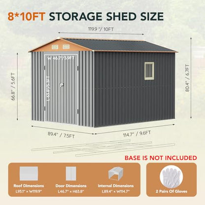 Verdeluxe 8x10FT Metal Shed & Outdoor Storage Shed with Lockable Doors - size: 8*10FT(Base Not Included)