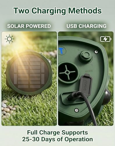 360° Solar Deer Repellent Devices, Motion Activated Cat Repellent Outdoor with LED Lights, Waterproof Ultrasonic Animal Repeller, Repel Coyote, Raccoon & Skunk Out of Yard