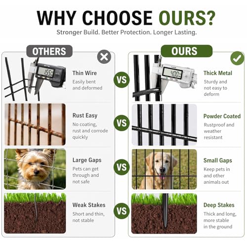 No Dig Garden Fence Outdoor for Yard, 10 Panels with Gate - size: 48 in(H) X 23.6 ft(L)