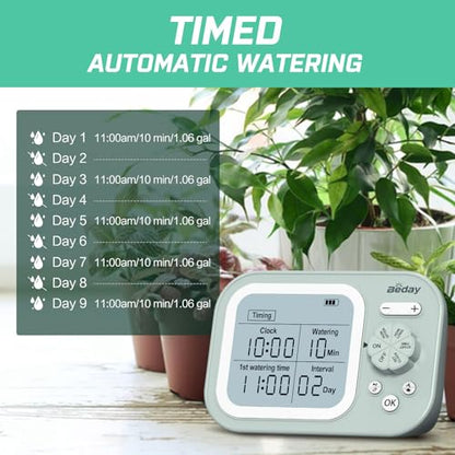 Automatic Plant Waterer Indoor Self Watering System for 15 Potted Plants, Auto Drip Irrigation Kit Programmable Water Timer with Smart Humidity Detection, Green - color: Green