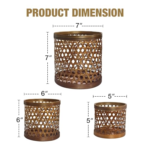 Handcrafted Bamboo Tabletop Decorative Plant Pot Covers - Multi Set of 3 – for Indoor Plants, Orchids, Succulents – Natural Handmade Thai Bamboo Plant Basket