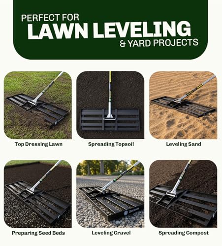 Gardease Lawn Leveling Rake, 30" x 10", Heavy Duty Steel Lawn Leveler