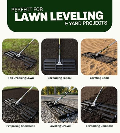Gardease Lawn Leveling Rake, 30" x 10", Heavy Duty Steel Lawn Leveler