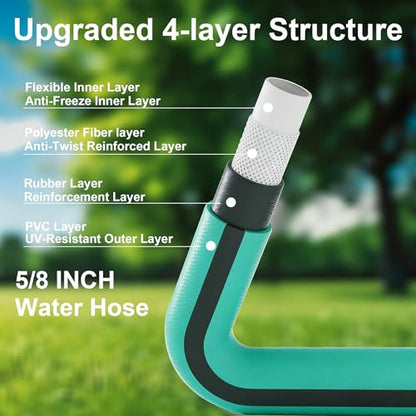 Heavy Duty Garden Hose 100 ft x 5/8", Water Hose with 10-Pattern Nozzle - size: Blue100FT