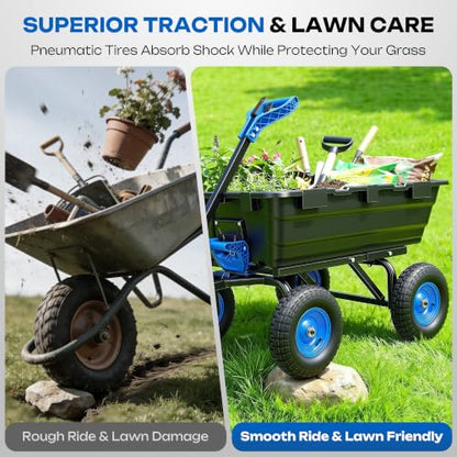 Autodaya Garden Dump Cart, Heavy Duty 1400LBS Wheelbarrow Wagon with Hitch - color: 1400|black+blue