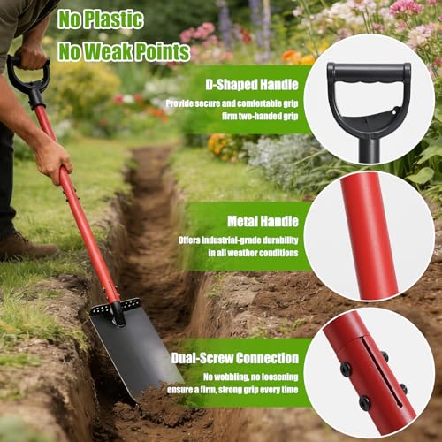 Garden Shovel, Heavy Duty Trench Shovel for Digging,12" Wide Sharp Narrow Spade, 47" Handle, Trench Shovel for Digging,Trenching, Planting,Scraping, Edging with Cutting Blade, D Handle, Foot Pedal