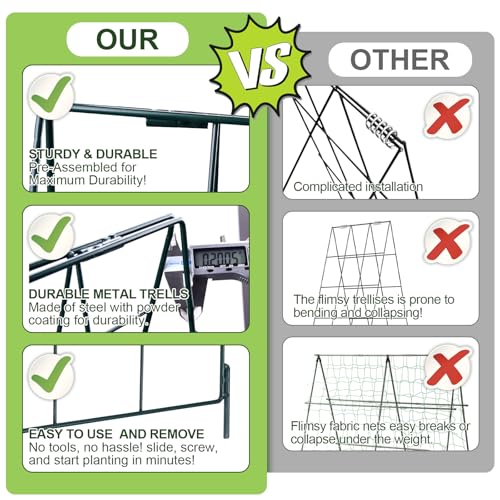 Heavy Duty 48"x16" Adjustable A-Frame Cucumber Trellis for Climbing Plants,iGreely Foldable Frame Rust-Proof Metal Trellis with Dense Grid,Perfect for Raised Beds, Garden,Tomatoes,Outdoor(Green) - size: 1 pack