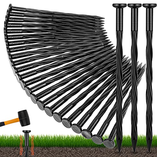 200 Count Plastic Landscape Edging Anchoring Stakes 8-Inch Garden Lawn Yard Landscaping Spikes for Paver Edging, Weed Barrier, Tent, Artificial Turf & More - color: Black-200pcs