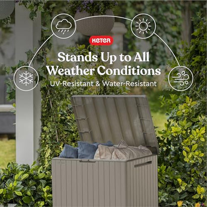 Keter City 30 Gal Outdoor Storage Box and Patio Side Table - color: Beige