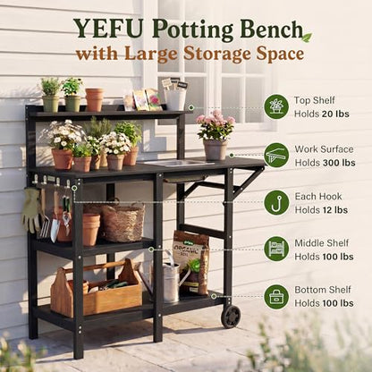YEFU Potting Bench with Sink, All-Weather Resistant,Black - color: Black, size: Premium