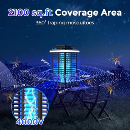 Bug Zapper Outdoor, Mosquito Zapper 3 in 1 Rechargeable Bug Zapper Outdoor with 5000mAh Battery & LED Night Light, 4000V Electric Fly Zapper for Outside,Patio,Backyard,Garden Black 03 - color: Matte Black