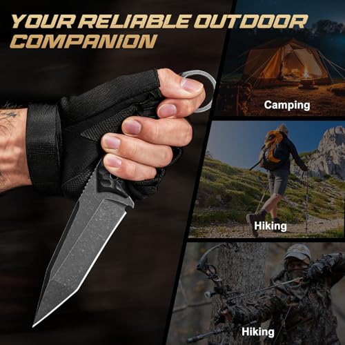 D2 Fixed Blade Knife VENTURE X — Full Tang Outdoor Knife with Sheath for Hiking, Camping & Bushcraft