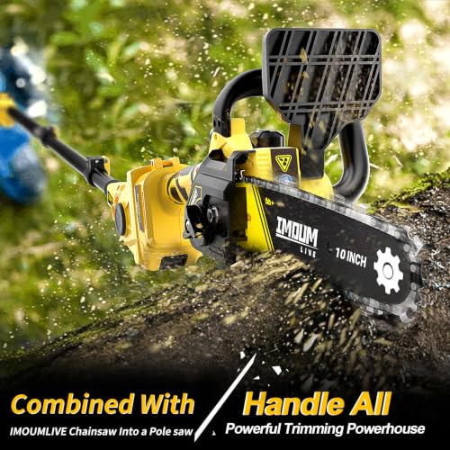 IMOUMLIVE 10" Pole Saw & Mini Chainsaw 2-IN-1, Cordless Pole Chainsaw - color: Yellow 10 Inch