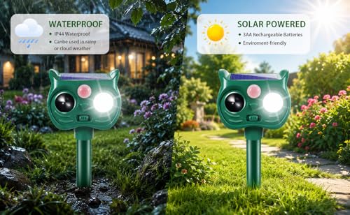 2 Pack Solar Animal Repellent Outdoor, Ultrasonic Deer Repellent Outdoor