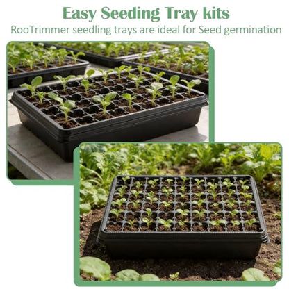 RooTrimmer 5 Pack Seedling Starter Trays No Holes and 5 Pack 54 Cell Seed Starter Trays Extra Deep 2.8" - Heavy Duty Plastic Nursery Trays for Seed Germination & Plant Propagation (5 Sets) - size: 54 Cells Plug Tray-5P+54 Cells Bottom Tray-5P