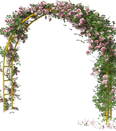 Queension Metal Arch Backdrop Stand 7Ft Wide 7.7Ft High, Wedding Arch Frame for Wedding Decorations, Balloon Arch Stand with Base for Ceremony, Outdoor Garden Arch Trellis for Climbing Plants, Gold - color: Gold, size: 7.7FT