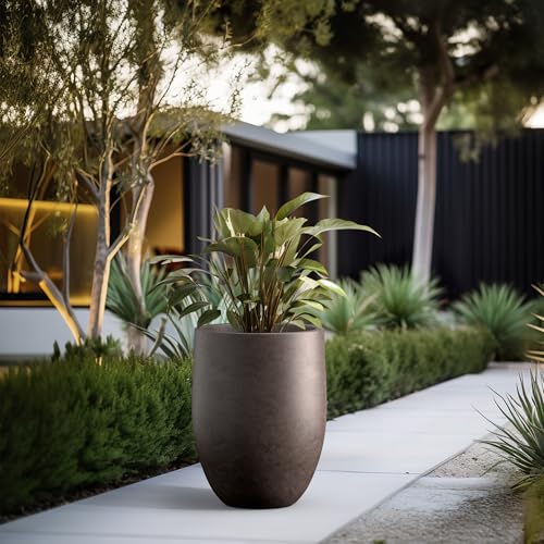 Kante Large Round Bullet Char Brown Concrete Planter 21.7" Tall, Outdoor - color: Weathered Brown