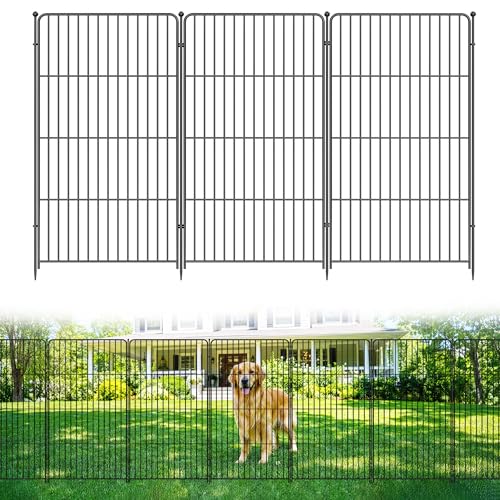 Garden Fence, 48in(H) x 17.7ft(L) 8 Pack Garden Fencing Animal Barrier, Metal No Dig Fence, Dog Fence Outdoor for Yard, Dog Playpen Outdoor Decorative Garden Fences for Yard Patio, Black