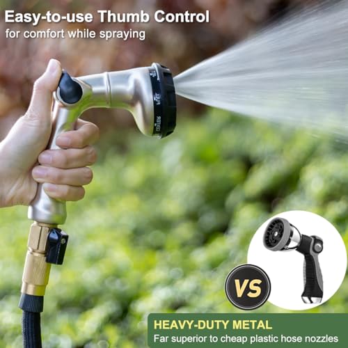 FANHAO Thumb Control Garden Hose Nozzle Heavy Duty Metal, 8 Spray Patterns - color: Silver